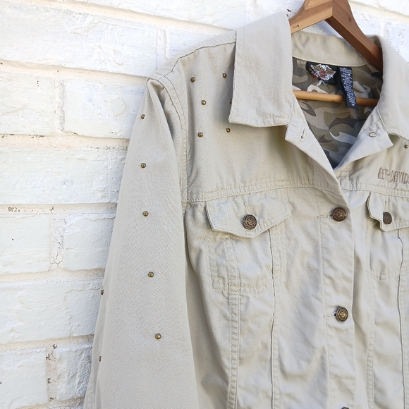 Harley Davidson Studded Jacket Tan Embroidered - Picture 5 of 9